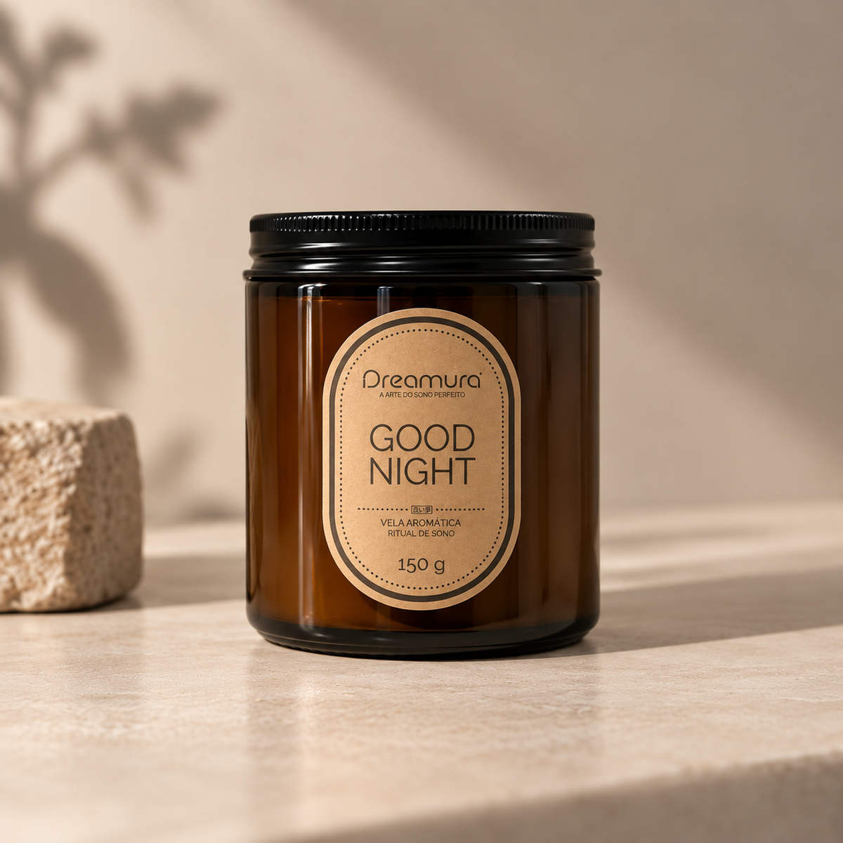 Vela Aromática GOOD NIGHT Dreamura - vela de sono de 150 g em recipiente de vidro âmbar