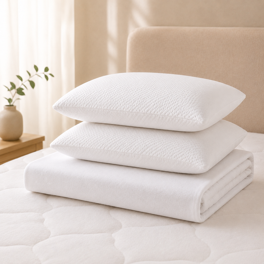 Pack Oferta Saldos de Sono Dreamura — duas almofadas Hinode e protetor de colchão