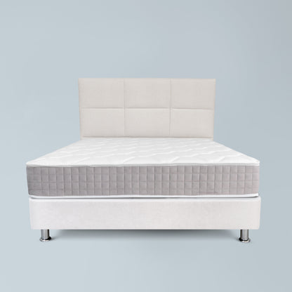 PAQUETE: Sommier Nara Blanco con Patas Metálicas + Cabecero Osaka Blanco + Colchón Kaizen
