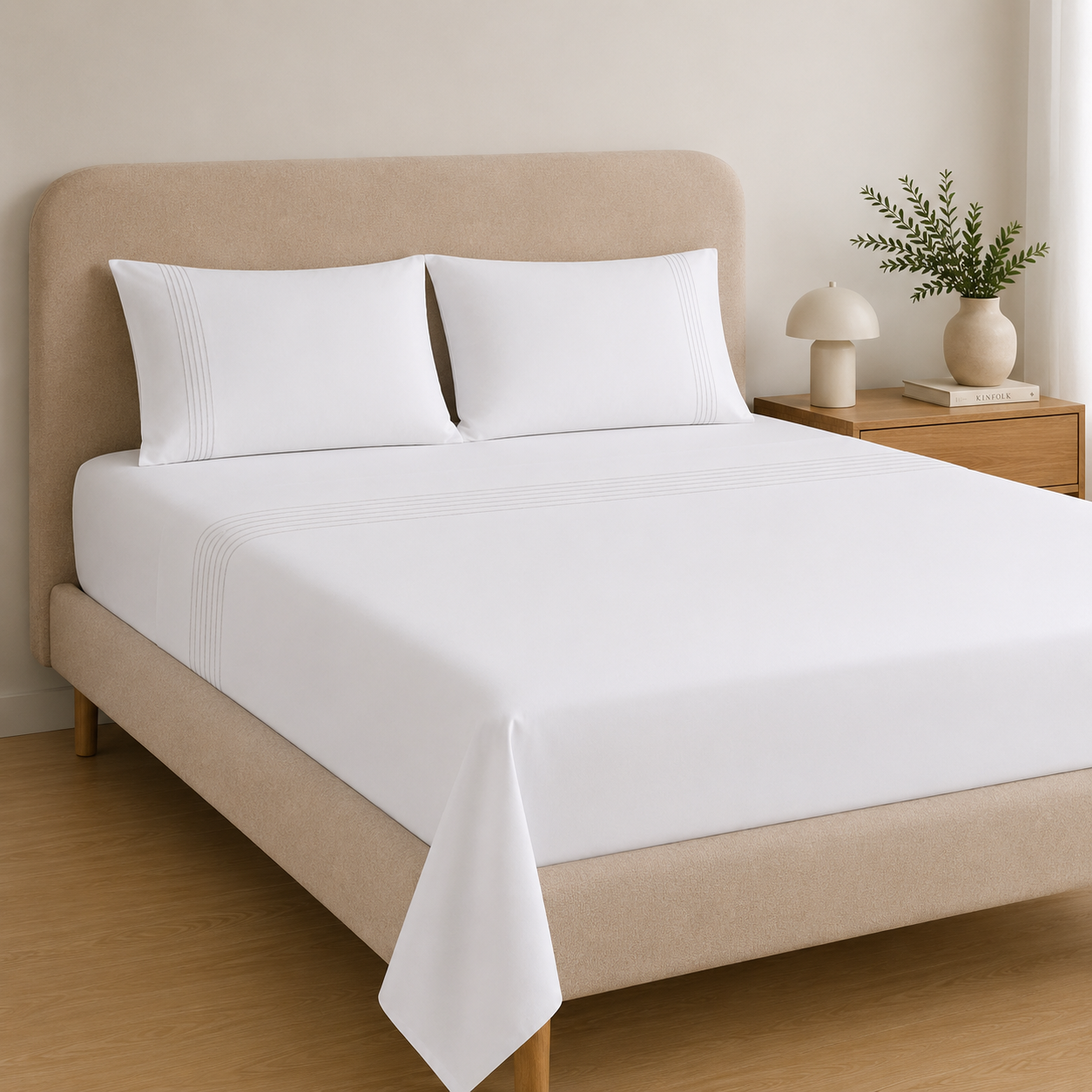 Conjunto Lençóis Kiyo Branco Dreamura - lençóis em algodão percal 200 fios, fabrico português