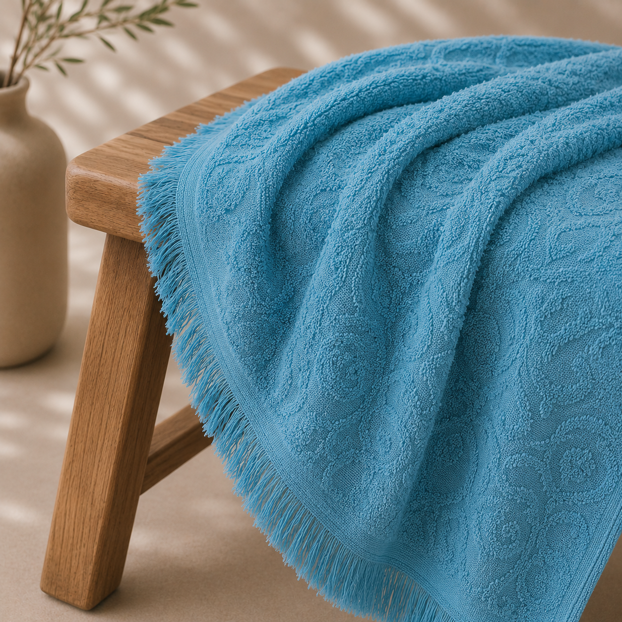 Conjunto Toalhas Kasumi Azul Dreamura - detalhe da textura do algodão