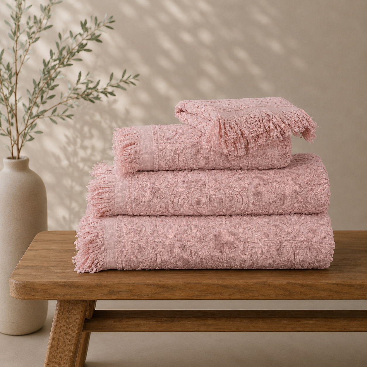 Conjunto Toalhas Kasumi Rosa Dreamura - toalhas em algodão 450 g/m², fabrico português
