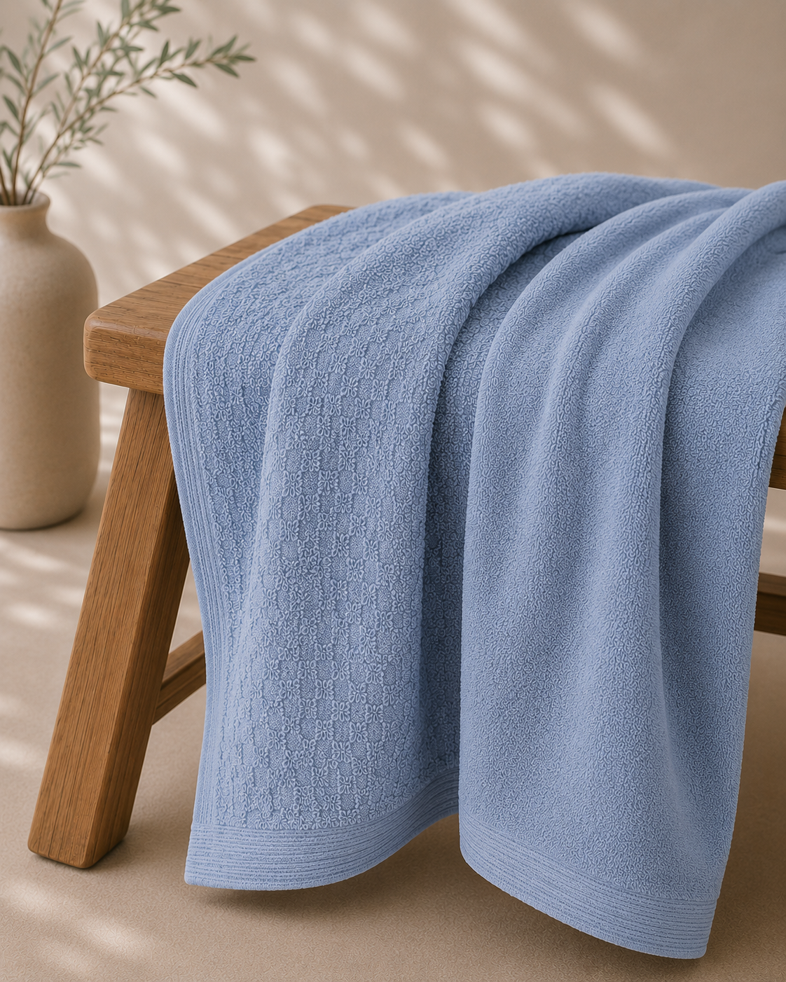 Conjunto Toalhas Nami Azul Dreamura - detalhe da textura do algodão