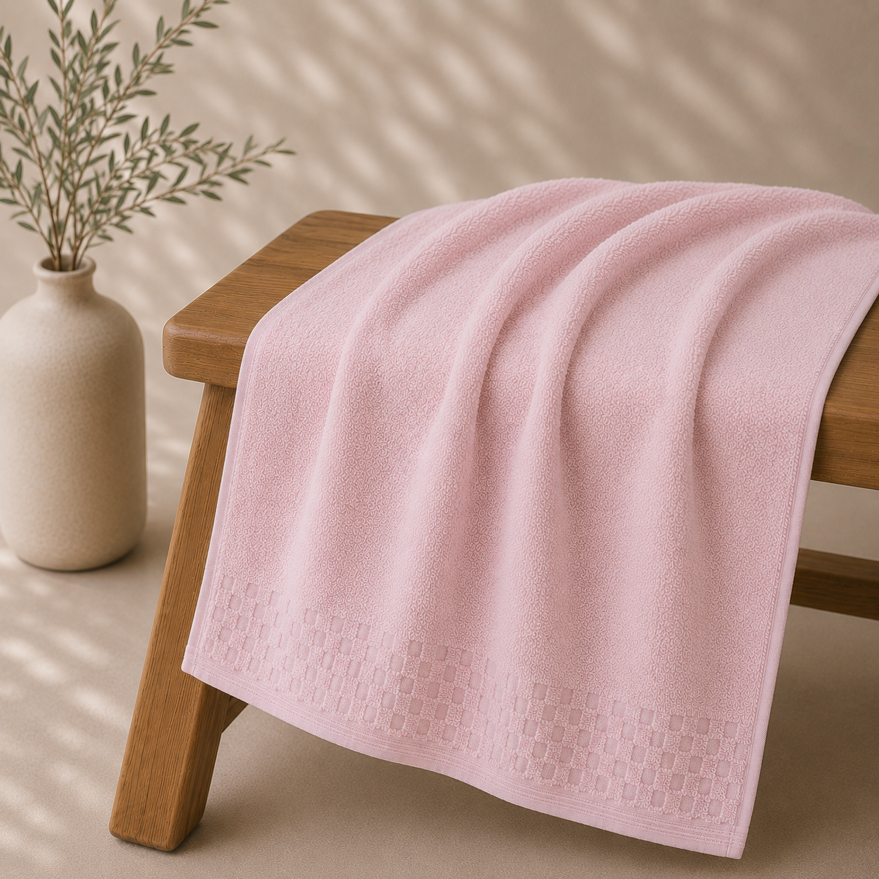 Conjunto Toalhas Nami Rosa Dreamura - detalhe da textura do algodão