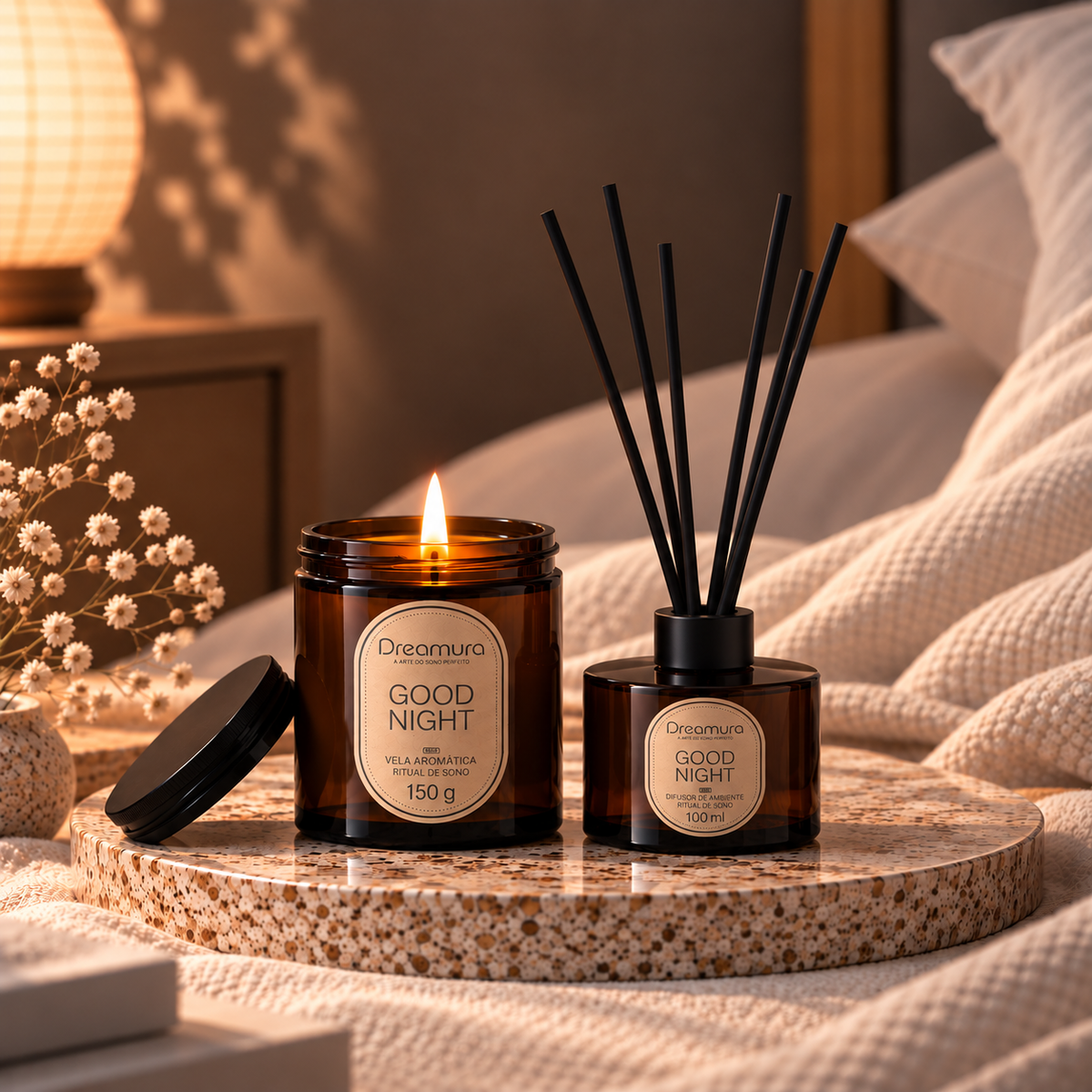 Pack GOOD NIGHT Dreamura - vela aromática e difusor de varetas para o ritual de sono