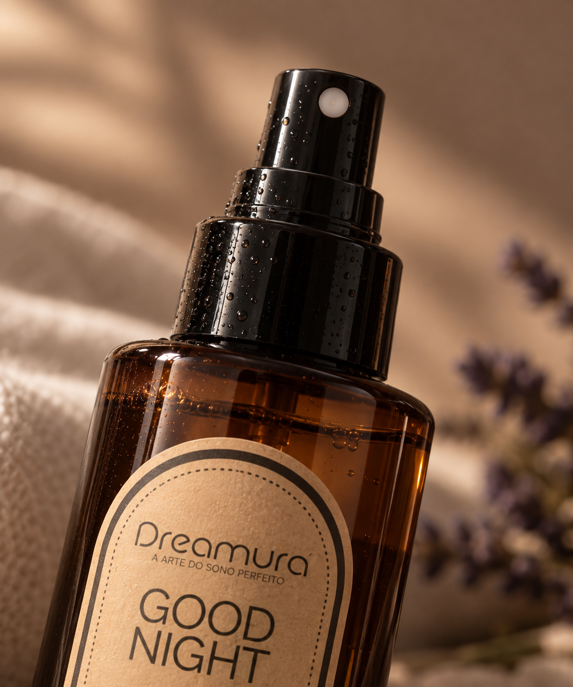 Spray de Almofadas GOOD NIGHT Dreamura - frasco em vidro escuro de 150 ml com pulverizador