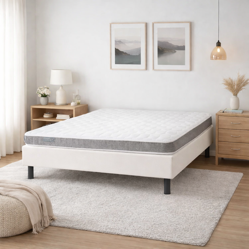 PACKAGE: Himeji White Bed Base + Hirune Mattress